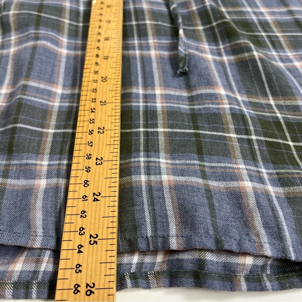 Triple Five Soul blue Plaid Flannel Lace-Up Long Sleeve Top Size L - Picture 8 of 8